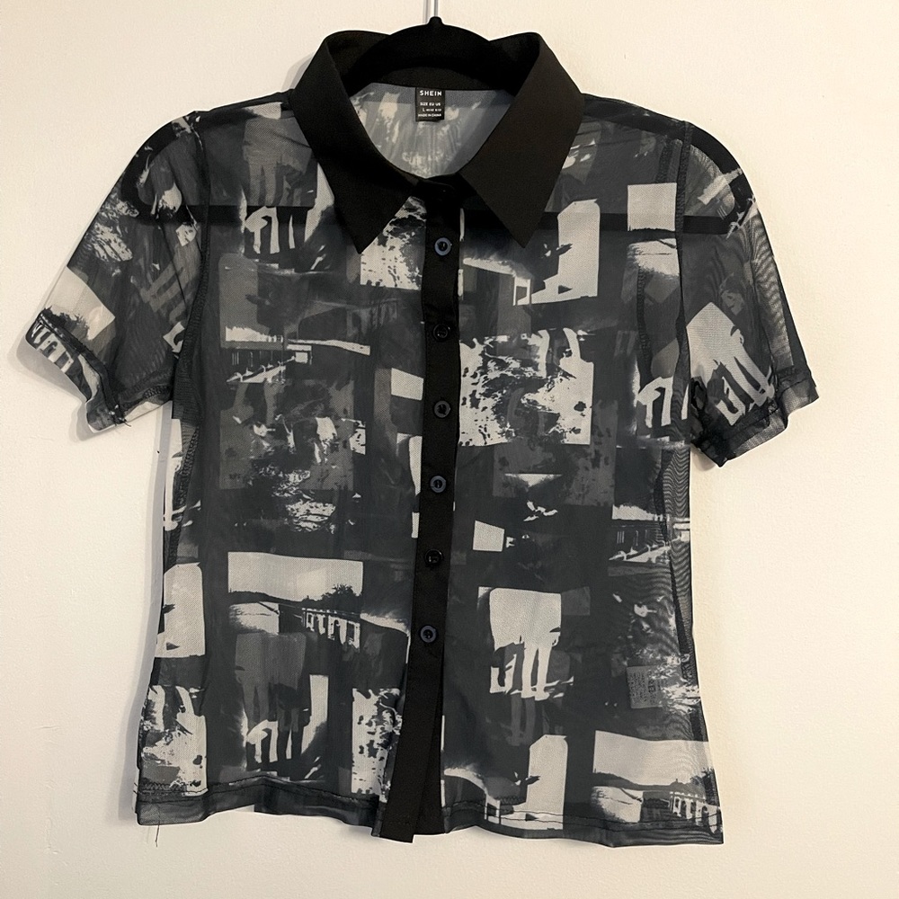 SHEIN ICON Graphic Print Mesh Shirt
